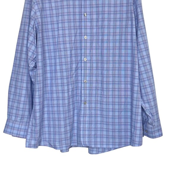 Michael Kors Button Down Shirt Mens 18 34/35 Blue Regular Fit Non Iron Plaid - Picture 4 of 7
